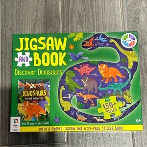 BRAND NEW Dinosaur Jigsaw and Book Set - Green and Purple